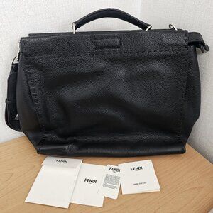 Fendi Black Monster Romano Selleria Leather Peekaboo ISeeU Large Briefcase